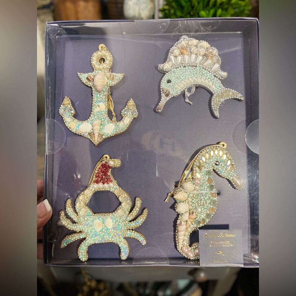 Seashell Christmas Tree Ornaments Nautical Coastal holiday seahorse starfish